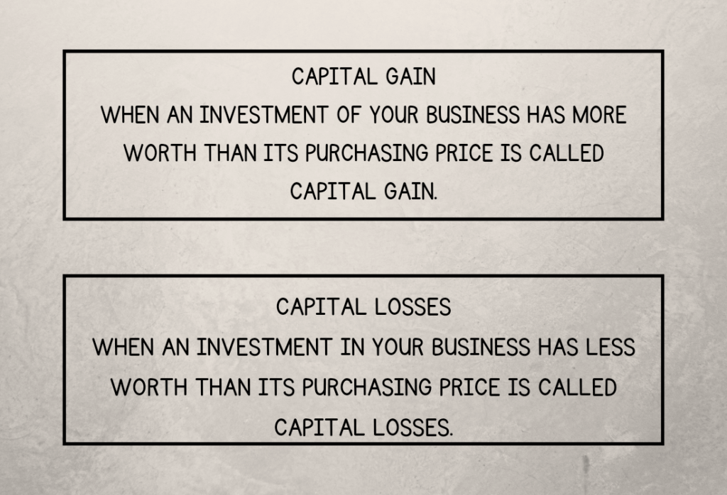 Illustration of capital gain and capital loss, highlighting the difference between the two financial terms.